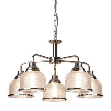 Searchlight Bistro II 5 Light Ceiling Silver Halophane Glass - Comet Lighting