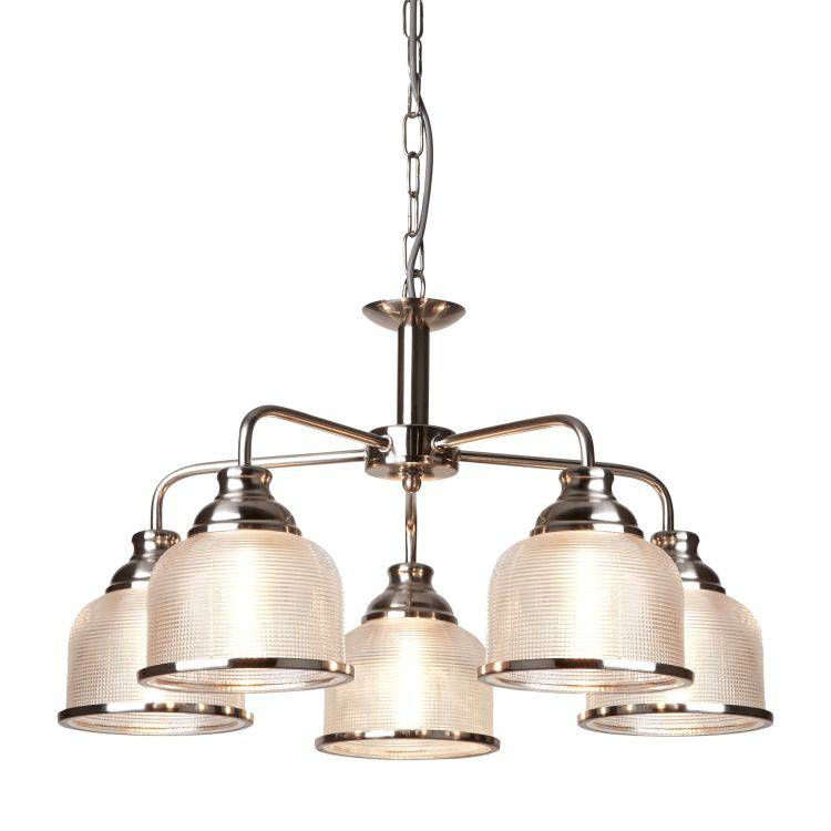 Searchlight Bistro II 5 Light Ceiling Silver Halophane Glass - Comet Lighting