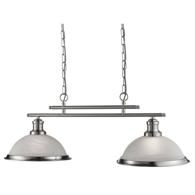 Searchlight Bistro Silver 2 Light Ceiling Bar Pendant Glass Shades - Comet Lighting