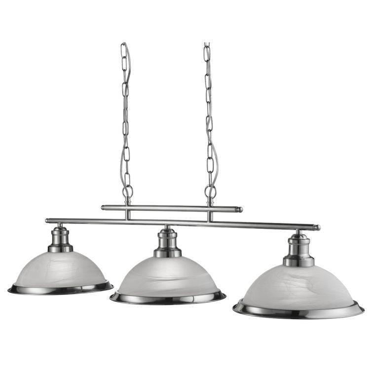 Searchlight Bistro Silver 3 Light Ceiling Bar Pendant Glass Shades - Comet Lighting