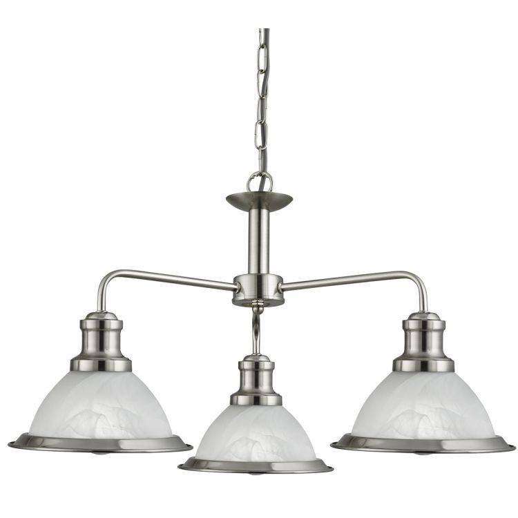 Searchlight Bistro Silver 3 Light Ceiling Fitting Glass Shades - Comet Lighting