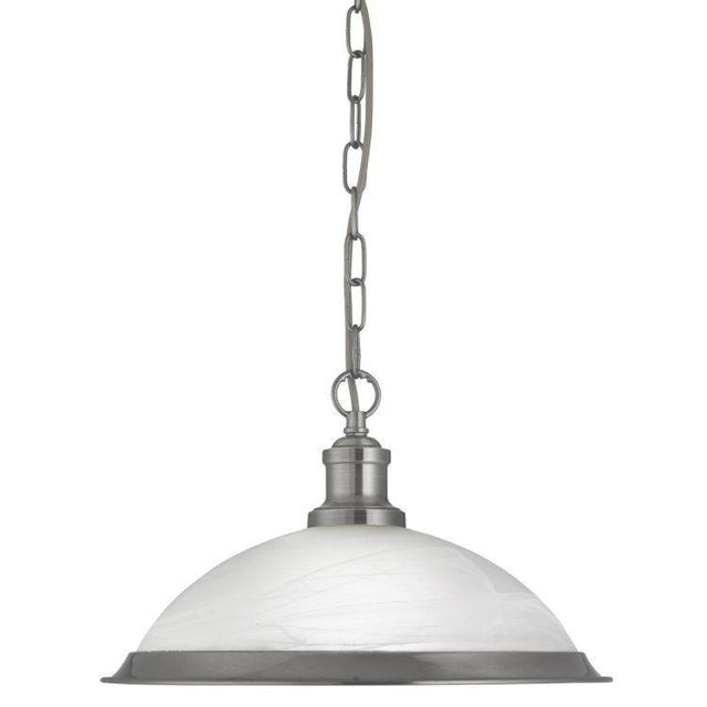 Searchlight Bistro Silver Pendant Light Acid Glass Shade - Comet Lighting