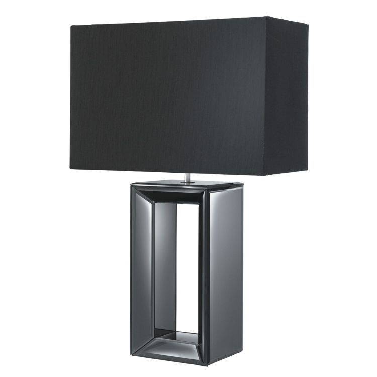 Searchlight Black Mirror Reflection Table Lamp Black Silk Shade - Comet Lighting