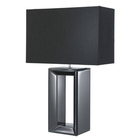 Searchlight Black Mirror Reflection Table Lamp Black Silk Shade - Comet Lighting