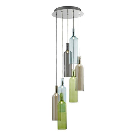 Searchlight Bottle 7 Light Pendant Multi Coloured Glass Bottles - Comet Lighting