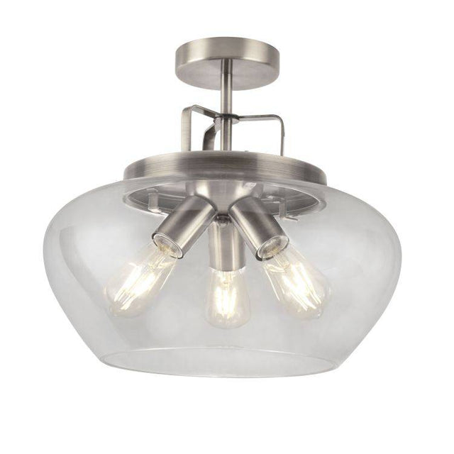 Searchlight Boule 3Lt Semi Flush| Satin Silver/Clear - Comet Lighting