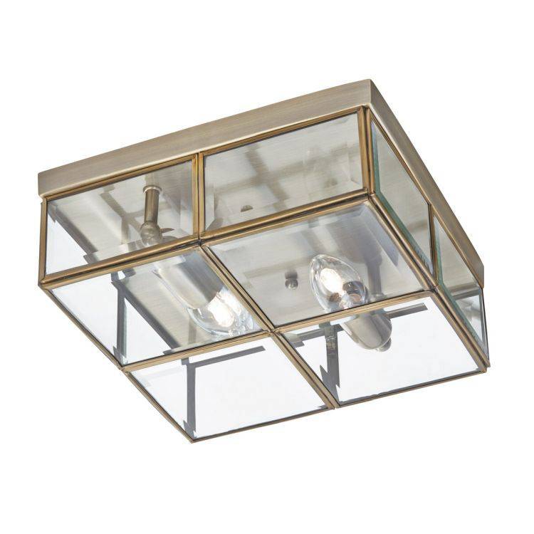 Searchlight Brass 2 Light Flush Fitting Glass Shade - Comet Lighting