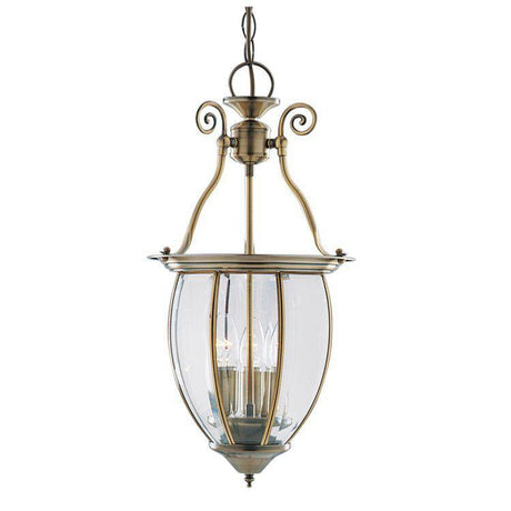 Searchlight Brass 3 Light Lantern Curved Glass Shade - Comet Lighting