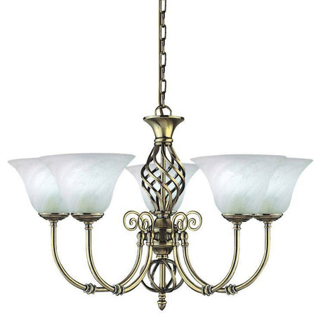 Searchlight Cameroon Brass 5 Light Marble Glass Shades - Comet Lighting