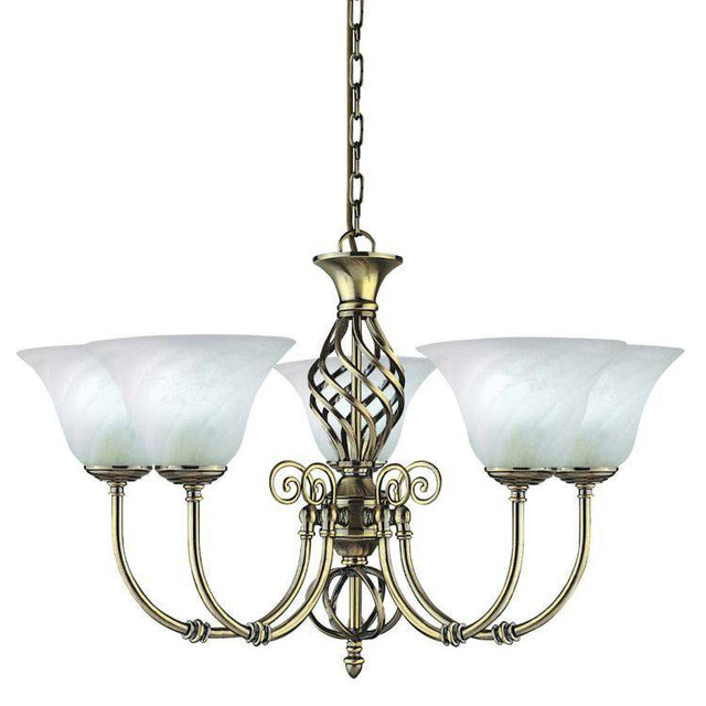 Searchlight Cameroon Brass 5 Light Marble Glass Shades - Comet Lighting