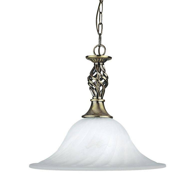 Searchlight Cameroon Brass Pendant Light Marble Glass Shade - Comet Lighting