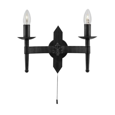 Searchlight Cartwheel 2-Light Wall Light in Black Wrought Iron - Comet Lighting