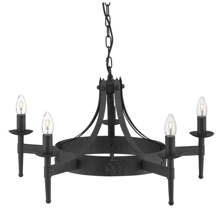 Searchlight Cartwheel 5-Light Chandelier In Black Wrought Iron - Comet Lighting