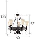 Searchlight Cartwheel 5-Light Chandelier In Black Wrought Iron & Scavo Glass Shades - Comet Lighting