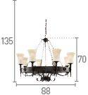 Searchlight Cartwheel 8-Light Chandelier in Black Wrought Iron & Scavo Glass Shades - Comet Lighting