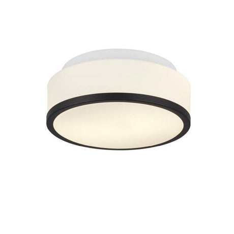 Searchlight Cheese 2LT Flush - Black| White Glass Shade| IP44| 23cm - Comet Lighting