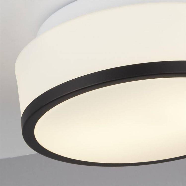 Searchlight Cheese 2LT Flush - Black| White Glass Shade| IP44| 23cm - Comet Lighting