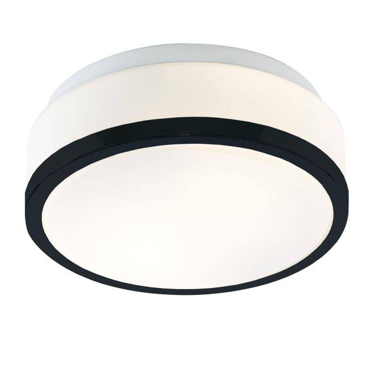 Searchlight Cheese 2LT Flush - Black| White Glass Shade| IP44| 28cm - Comet Lighting