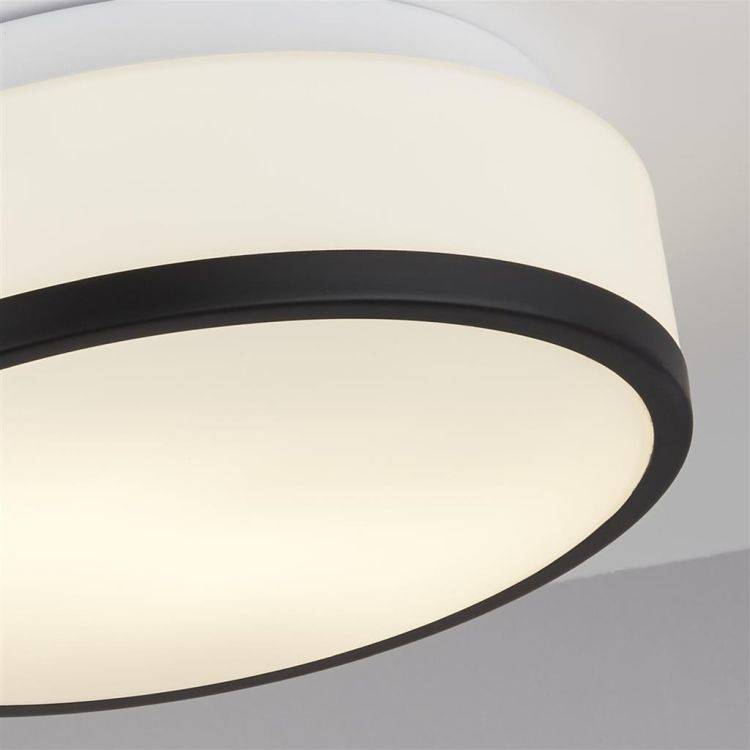 Searchlight Cheese 2LT Flush - Black| White Glass Shade| IP44| 28cm - Comet Lighting