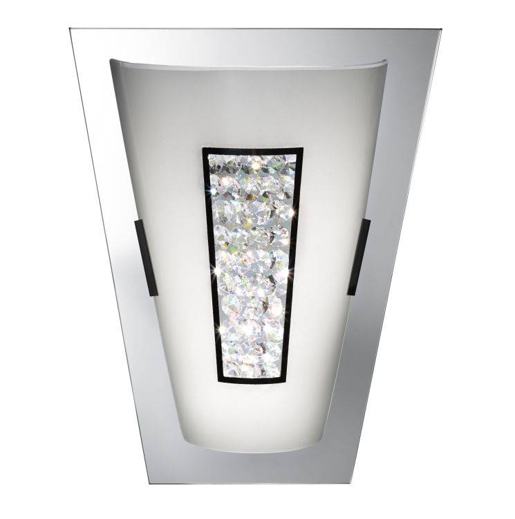 Searchlight Chrome 16 LED Wall Light With White Glass Shade & Crystal Inner Decoration - Comet Lighting