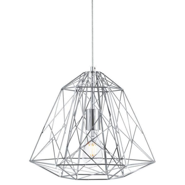 Searchlight Chrome Geometric Cage Frame Pendant Light - Comet Lighting