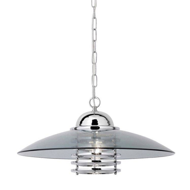 Searchlight Chrome Pendant Light Smokey Glass Shade - Comet Lighting