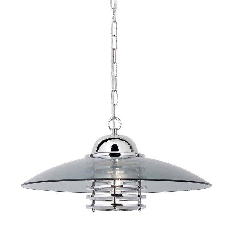 Searchlight Chrome Pendant Light Smokey Glass Shade - Comet Lighting