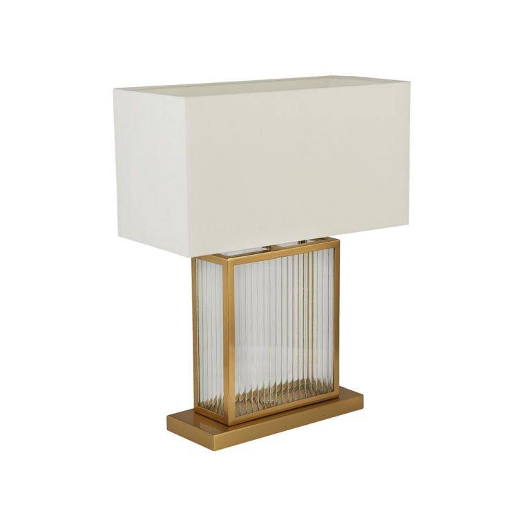 Searchlight Clarendon Table Lamp - Tempered Glass| Brass & Velvet Shade - Comet Lighting