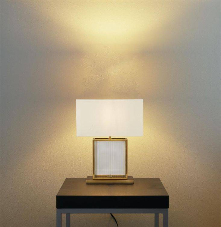 Searchlight Clarendon Table Lamp - Tempered Glass| Brass & Velvet Shade - Comet Lighting