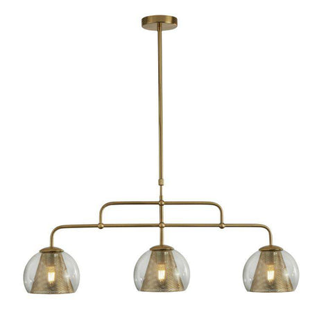 Searchlight Conio 3Lt Pendant| Satin Brass And Clear Glass - Comet Lighting