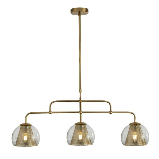 Searchlight Conio 3Lt Pendant| Satin Brass And Clear Glass - Comet Lighting