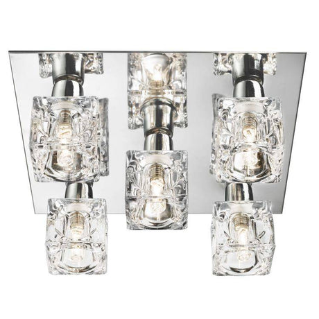 Searchlight Cool Ice Chrome 5 Light Square Flush Fitting With Ice Cube Glass - Comet Lighting