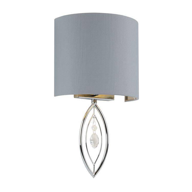 Searchlight Crown Wall Light -Chrome With Grey Shade And Crystal Drop - Comet Lighting