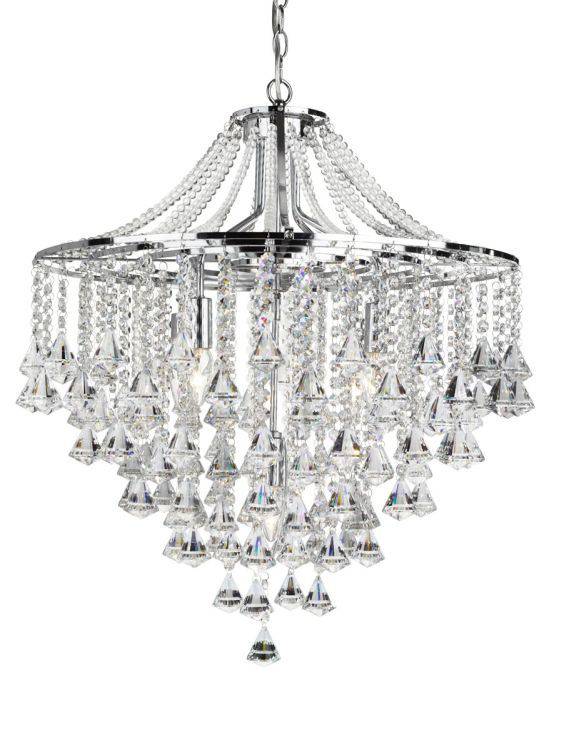 Searchlight Dorchester Chrome 5 Light Chandelier Crystal Buttons - Comet Lighting