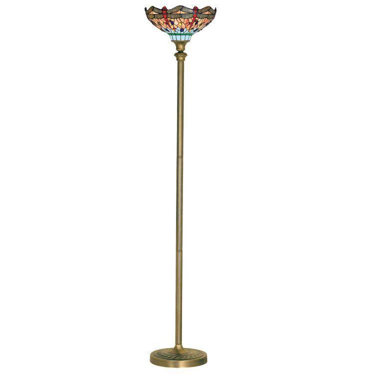 Searchlight Dragonfly Brass Floor Lamp Tiffany Glass - Comet Lighting