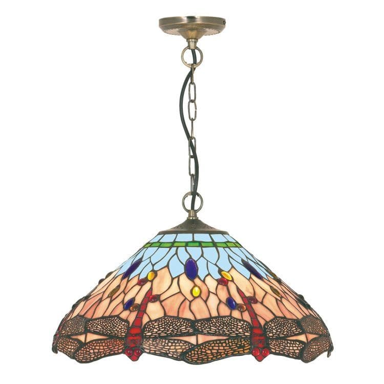 Searchlight Dragonfly Brass Pendant Light Tiffany Glass - Comet Lighting