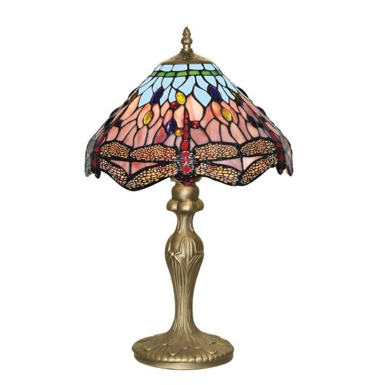 Searchlight Dragonfly Brass Table Lamp Tiffany Glass - Comet Lighting