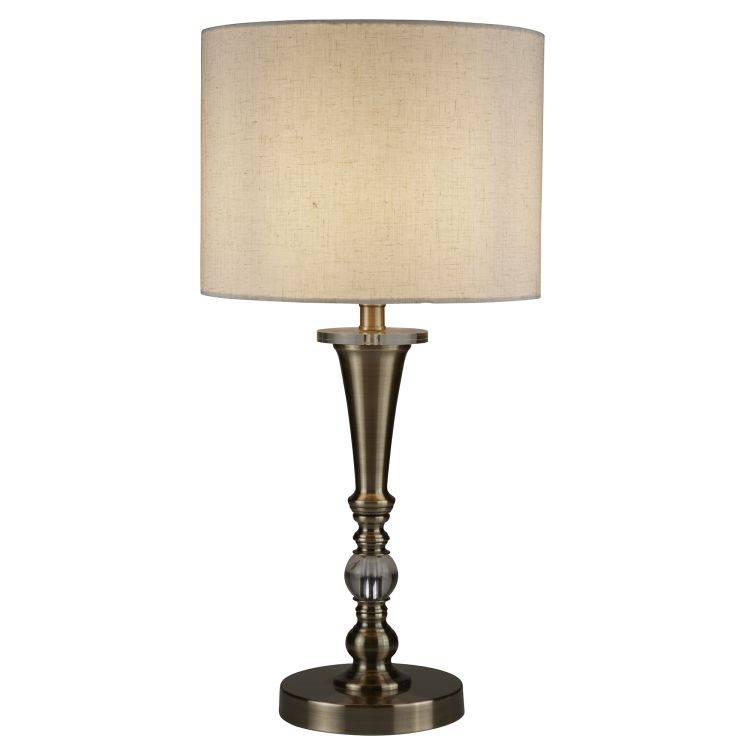 Searchlight Drum 1 Light Table Lamp Brass Linen Shade - Comet Lighting