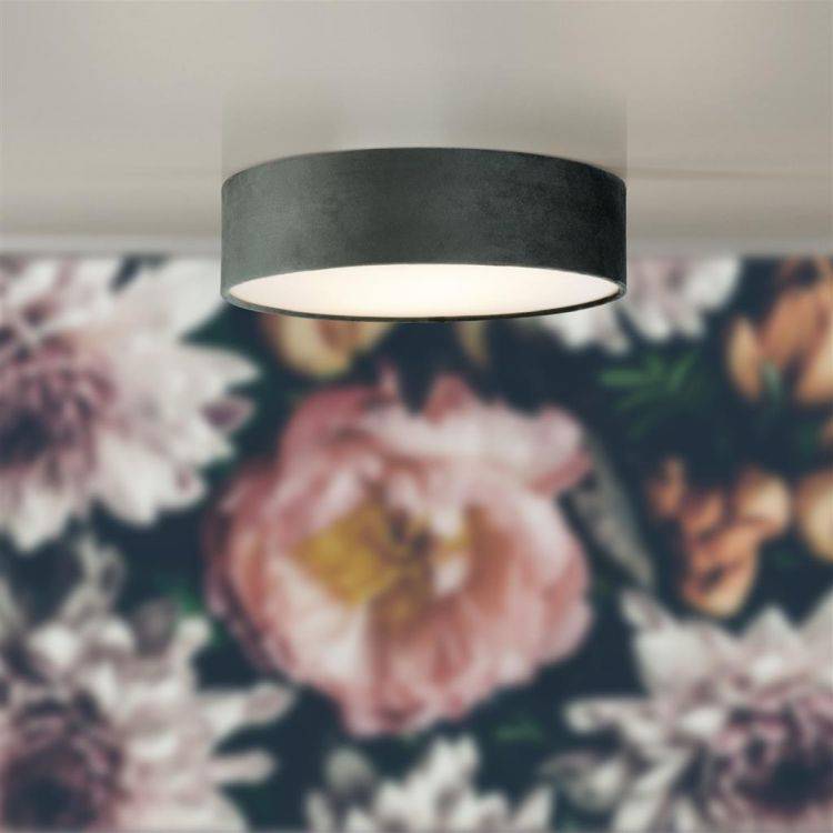 Searchlight Drum 2 2Lt Flush Ceiling Light - Grey Velvet Shade - Comet Lighting