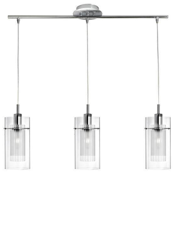 Searchlight Duo 1 Chrome 3 Light Bar Pendant Glass Cylinder Shades - Comet Lighting