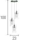 Searchlight Duo 1 Chrome 3 Light Multi-Drop Pendant Glass Cylinder Shades - Comet Lighting