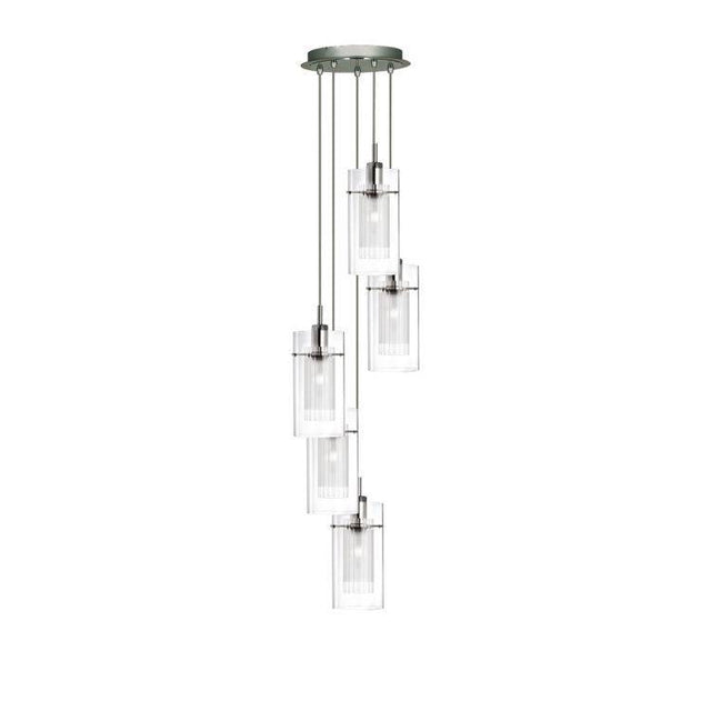 Searchlight Duo 1 Chrome 5 Light Pendant Glass Cylinder Shades - Comet Lighting