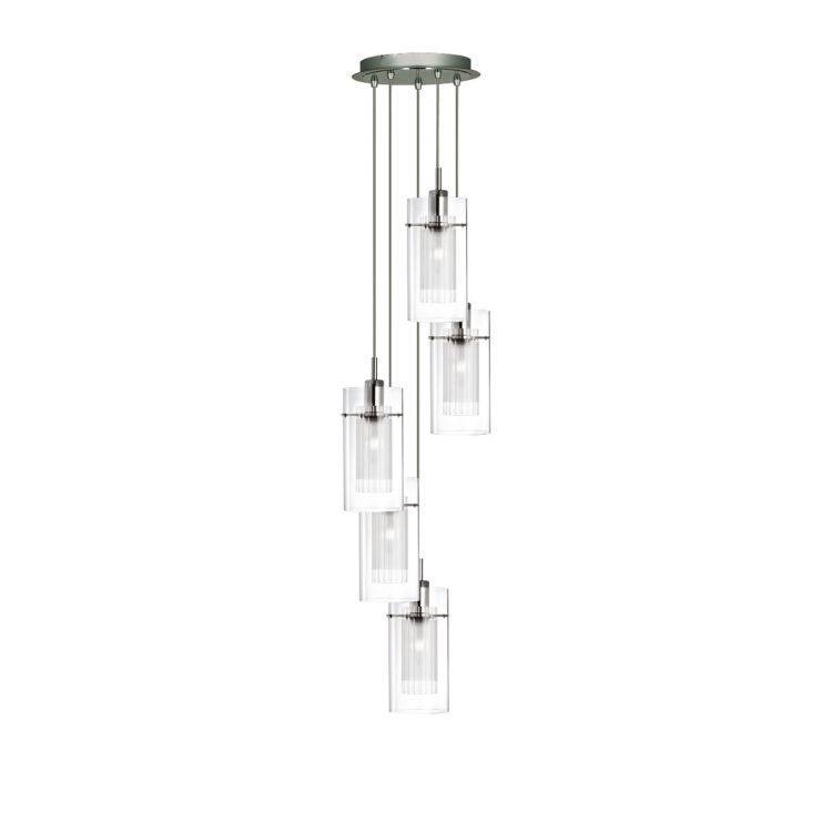 Searchlight Duo 1 Chrome 5 Light Pendant Glass Cylinder Shades - Comet Lighting