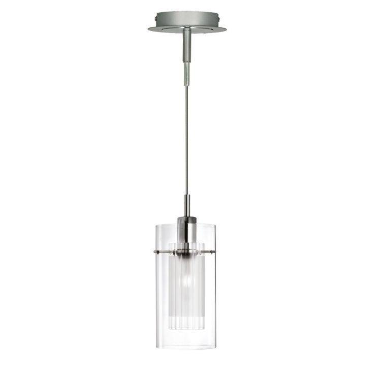 Searchlight Duo 1 Chrome Pendant Light Glass Cylinder Shade - Comet Lighting