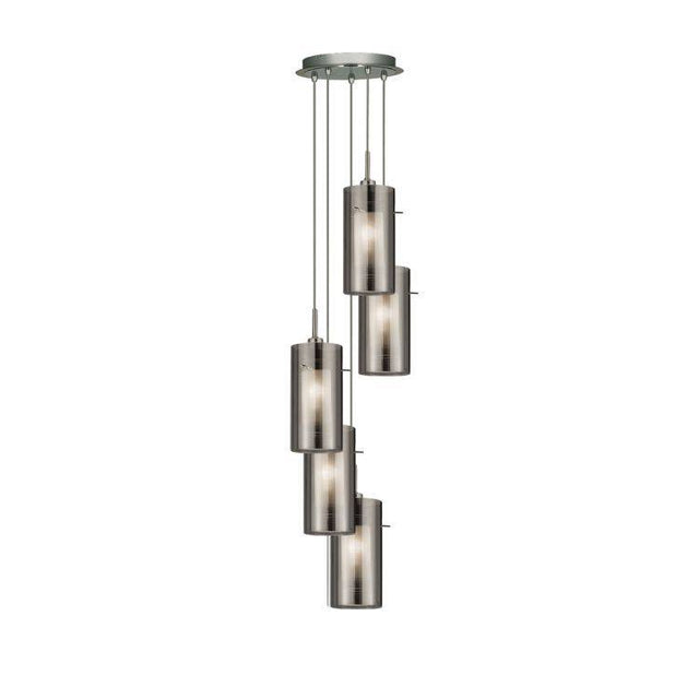 Searchlight Duo 2 Chrome 5 Light Pendant Glass Cylinder Shades - Comet Lighting