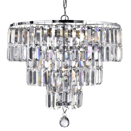 Searchlight Empire Chrome 5 Light Chandelier Crystal Drops - Comet Lighting