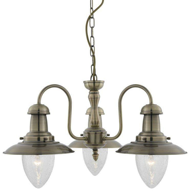 Searchlight Fisherman Brass 3 Light Fitting Seeded Glass Shades - Comet Lighting