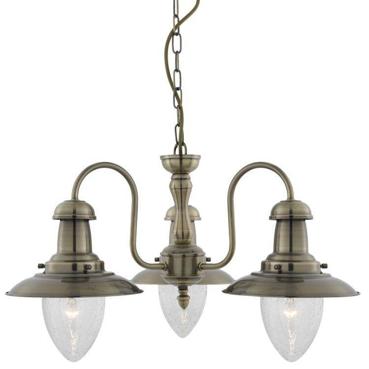 Searchlight Fisherman Brass 3 Light Fitting Seeded Glass Shades - Comet Lighting