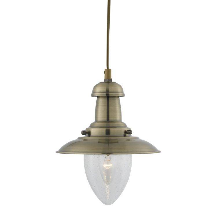 Searchlight Fisherman Brass Ceiling Light Seeded Glass Shade - Comet Lighting