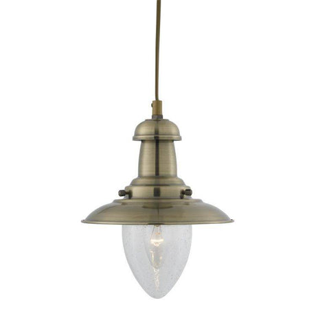 Searchlight Fisherman Brass Ceiling Light Seeded Glass Shade - Comet Lighting